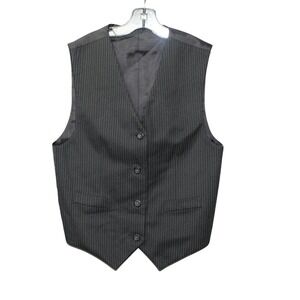 Black Pinstripe Vest Button Front Formal Costume Waistcoat